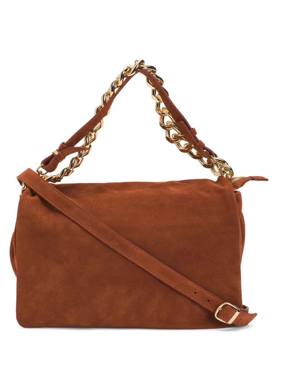 VIOLA CASTELLANI Suede Chain-Handle Shoulder Bag in Chestnut Brown